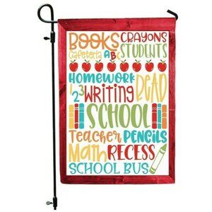 BACK TO SCHOOL Theme Double Sided 12 x 18 Garden Flag - Subway Tile Word Art NEW